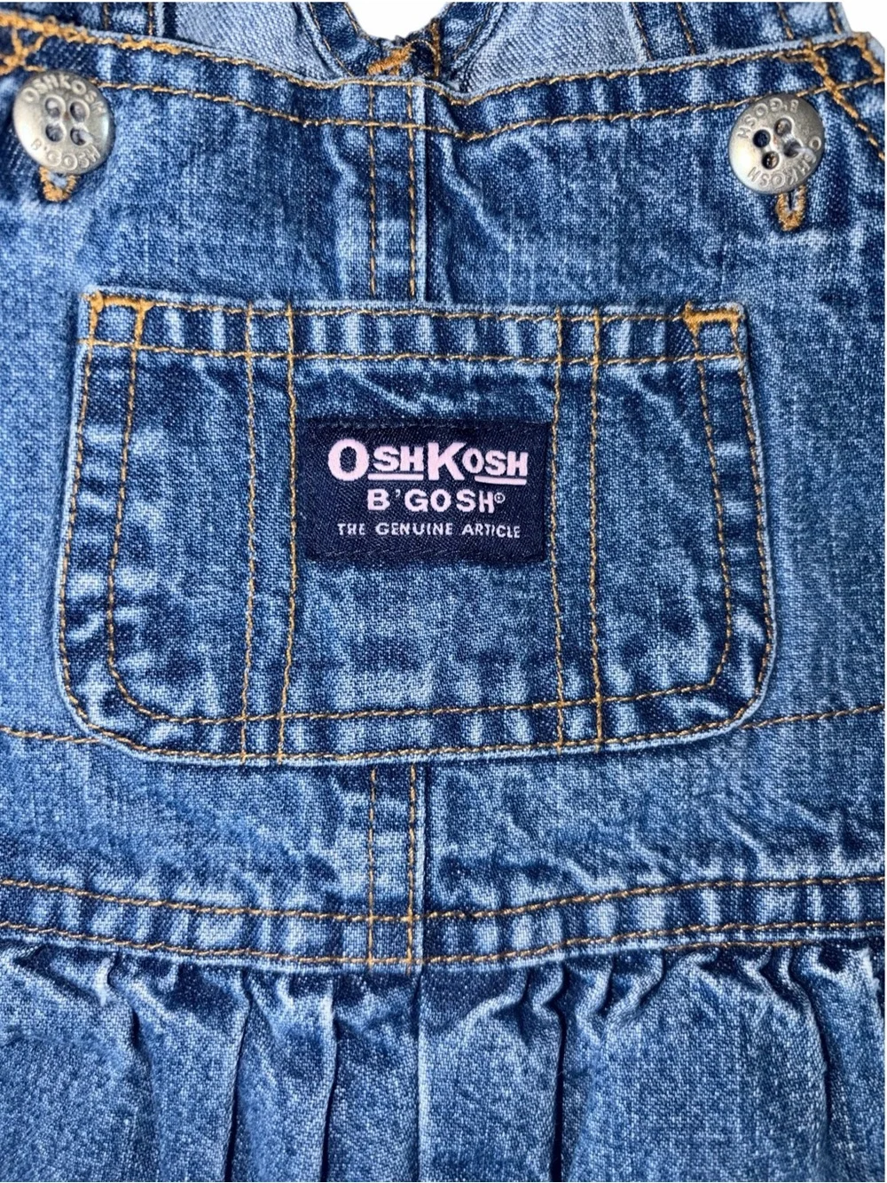 Vintage 90s OshKosh B'gosh Baby Girls Blue Denim Baby Overalls 3-6M Pink Vestbak
